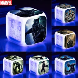 Disney Marvel Avengers Anime Figure Black Panther Night Lights Colorful Alarm Clock Children's Room Decoration Birthday Gifts