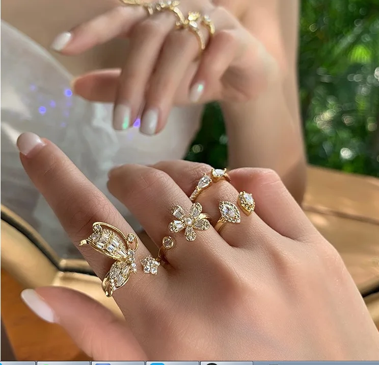 Exquisite Butterfly Butterfly Five-Pointed Star Opening Ring 925 Sterling Silver Elegant Party Birthday Jewelry Gift