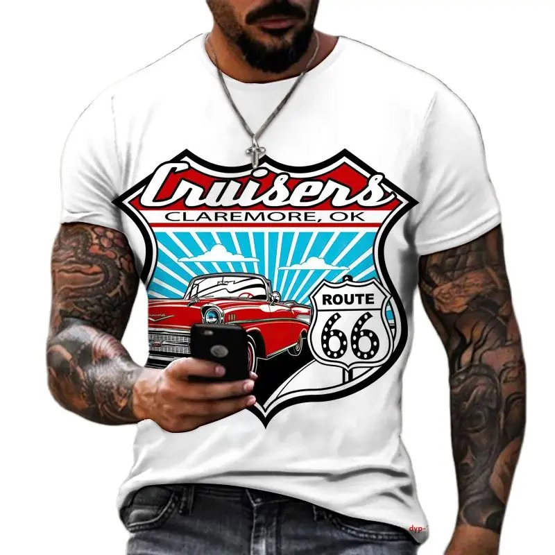 Fashion 66 Route T Shirt For Men 3d Print Travel Men\'s 66 Route T Shirt Ride Short Sleeve Oversized Tops Tee Shirt Man Clothing