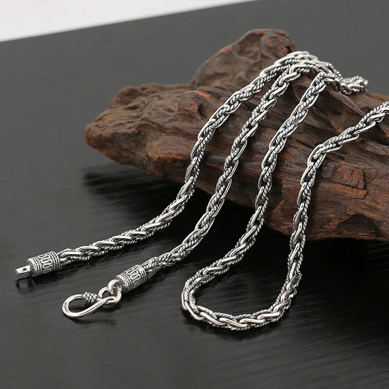 100% Solid Silver Rope Chains Necklace For Mens Womens 925 Sterling Silver Fine Hip hop Simple Cowboy Link Chain Jewelry 4mm