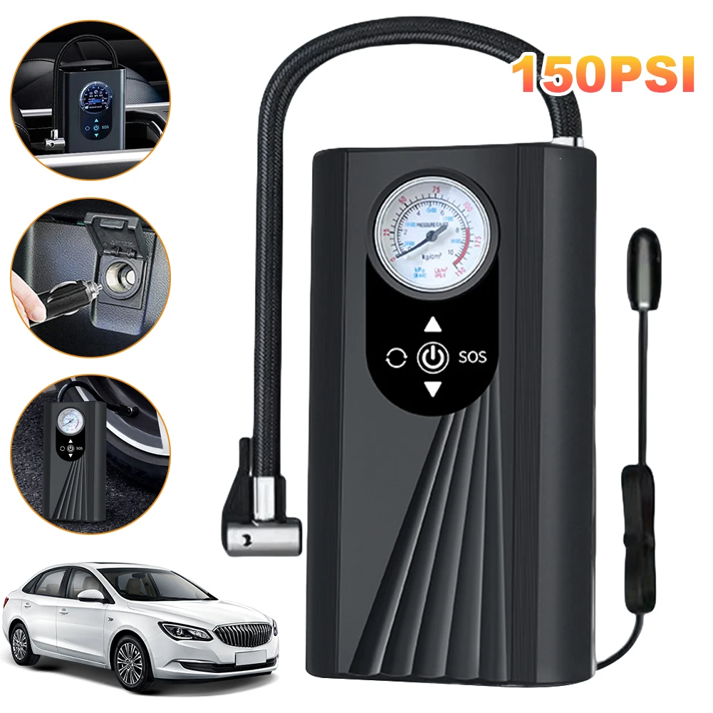 Wireless Electric Tire Inflator Rechargeable 150PSI Car Air Pump High Precision Portable Air Pump LCD Display for Auto Motorbike