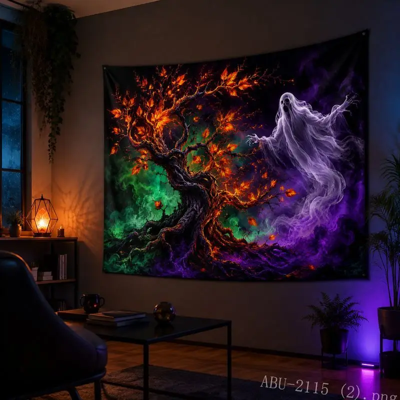 VIKAMA Halloween Skeleton Ghost Tapestry Fluorescent psychedelic Horror Wall Hanging Bedroom Dormitory Esports Room Decoration