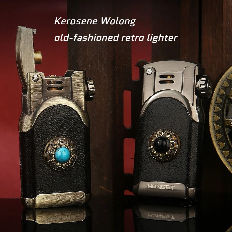 2026 New Wulong Vintage Retro Safety-lock Lighter with Automatic Ignition Mechanism Leather Cover Trend Cigarette Accessories
