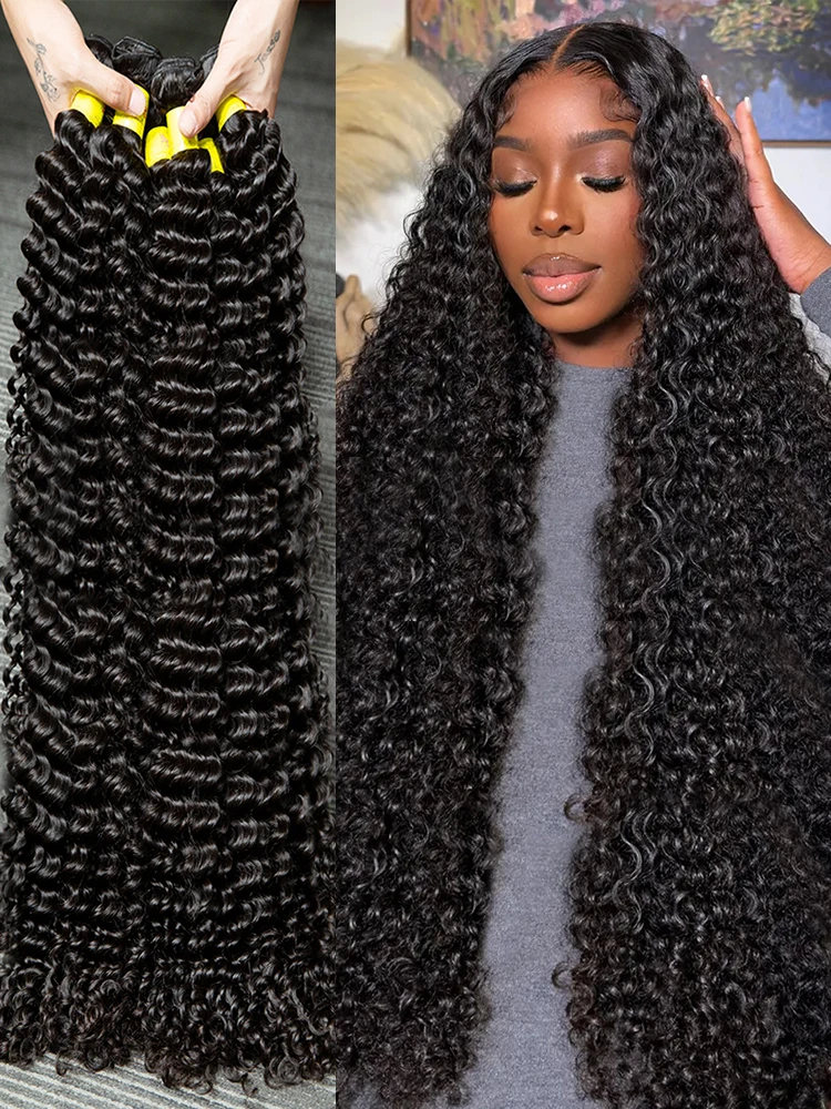 30 40 Inch Curly Human Hair Bundles Brazilian Water Deep Wave 3 4 Bundles Raw Hair Extensions Double Weft Halloween