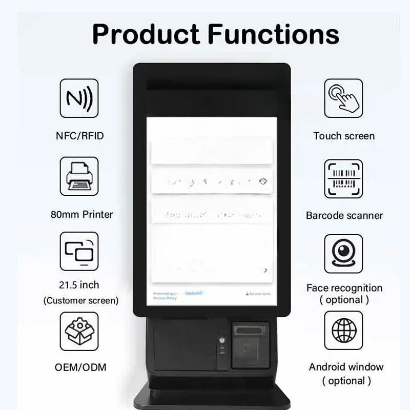 system 21.5 inch fast food wall mounted touch screen self service ordering kiosk for restaurants