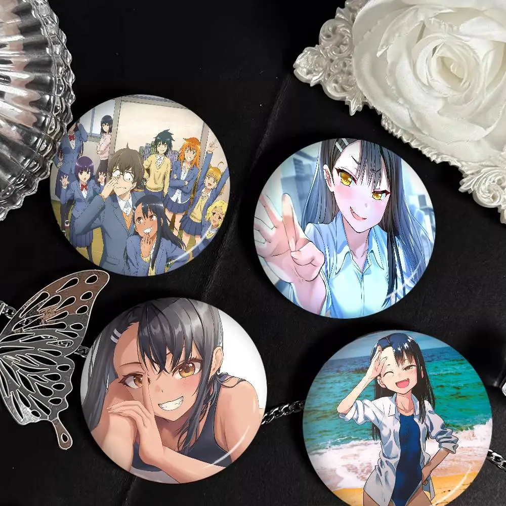 Anime Dont Toy With Me Miss Nagatoro Creative Pins Funny Faces Round Snap-in Brooch Badge Backpack Hat Accessories Jewelry Gifts