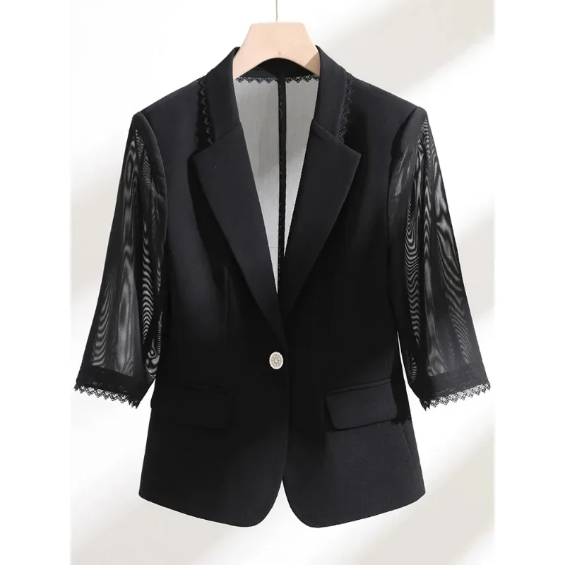 Summer Spring Women Blazer Ladies White Black Green Half Sleeve Female Business Work Wear Formal Jacket