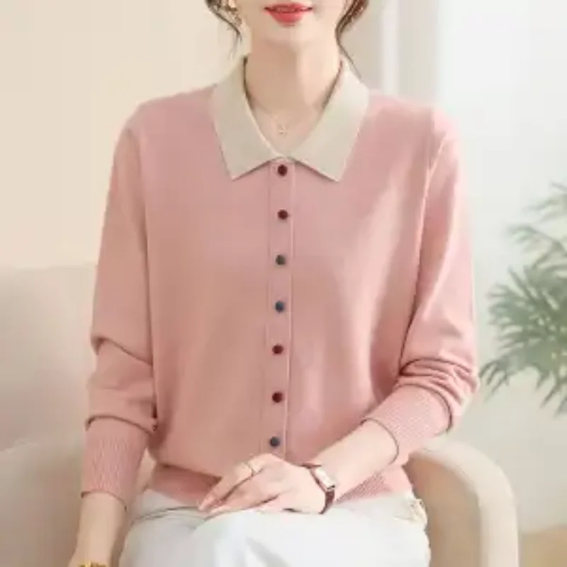 

Универсальный свободный свитер с обычными лацканами в пригородном стиле, осенний пуловер с длинными рукавами, топ