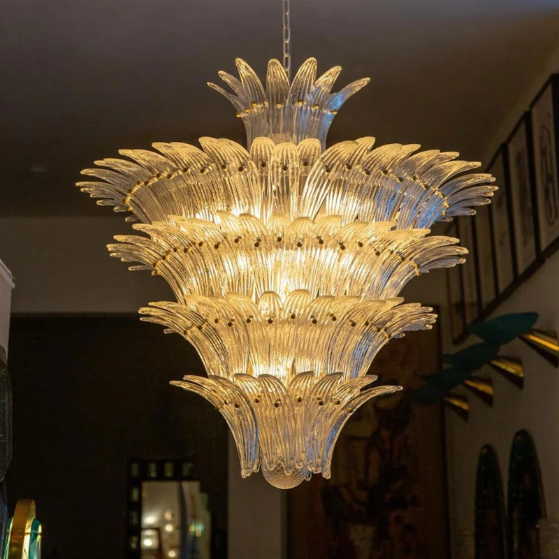 

French retro handmade villa duplex glass medieval light luxury romantic living room main chandelier