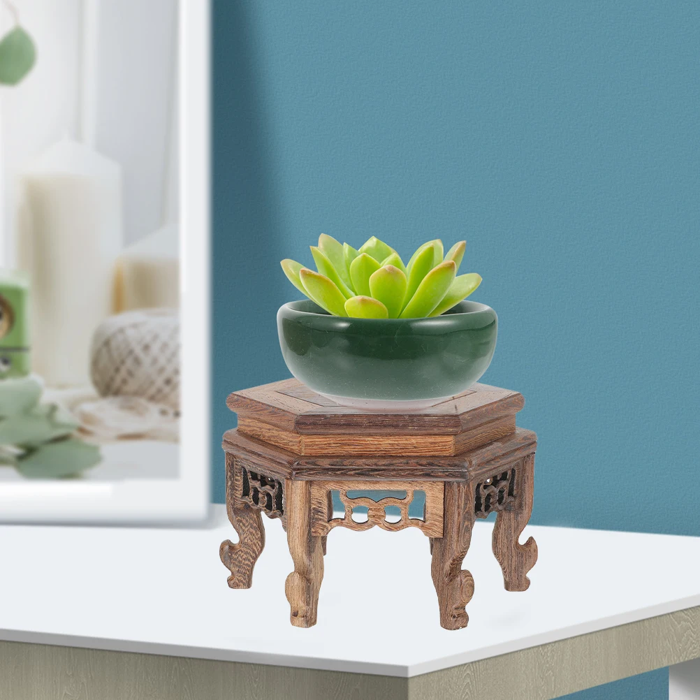 

Wooden Base Plant Stand Hexagon Display Holder Flowerpot Support Holder