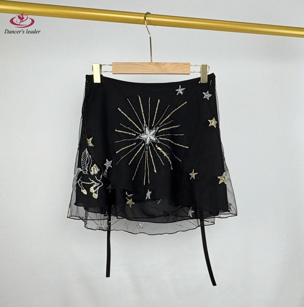 バレエショートスカート、二層天馬刺繍、女性用ダンス体操練習スカート、大人用バレエ叙情スカート