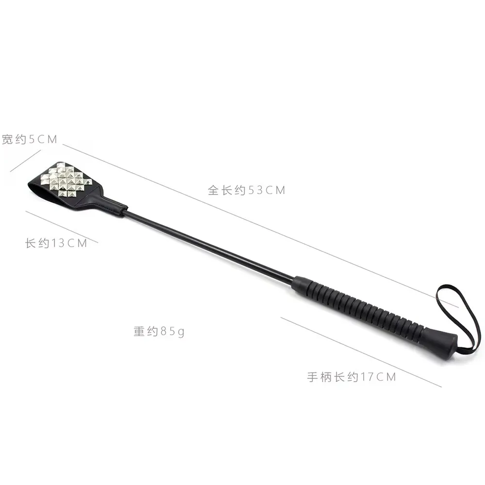 

PU Leather Riding Crop, 53cm Spanking Paddle with Silver Rivets, Flogger Horsewhip