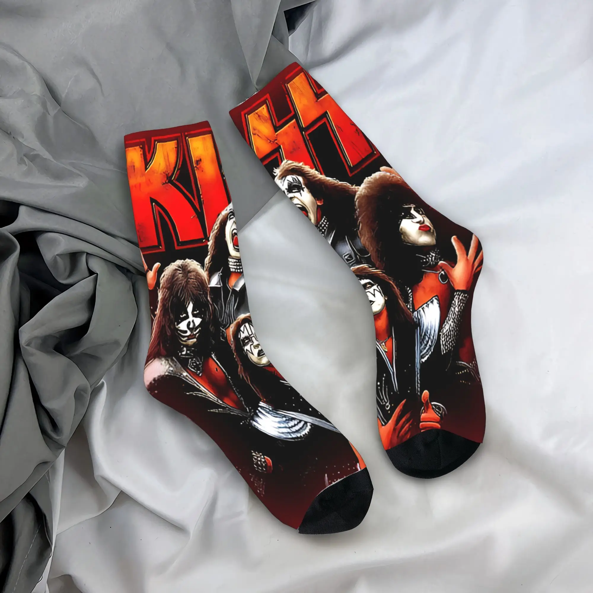 ถุงเท้ากันลื่นลายวง Kiss Metal สำหรับผู้ชาย ใส่สบาย เหมาะกับกิจกรรมกลางแจ้ง ถุงเท้าลำลองลายพิมพ์สำหรับฤดูใบไม้ร่วง