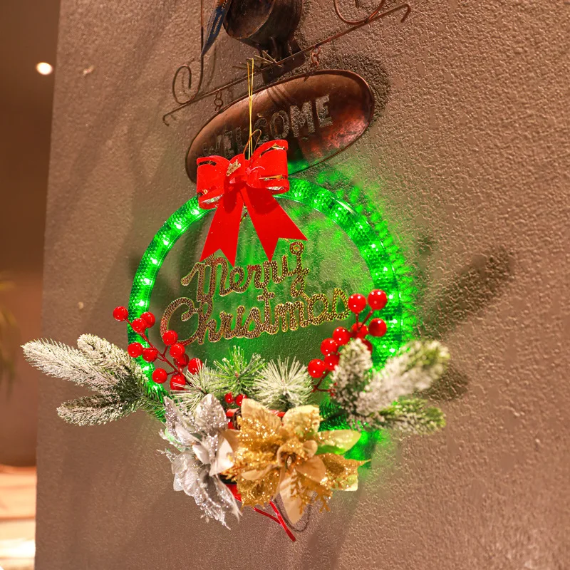 Christmas Luminous Wreath Door Hanging Merry Christmas Wreath Decoration Small Night Light LED Ambient Light