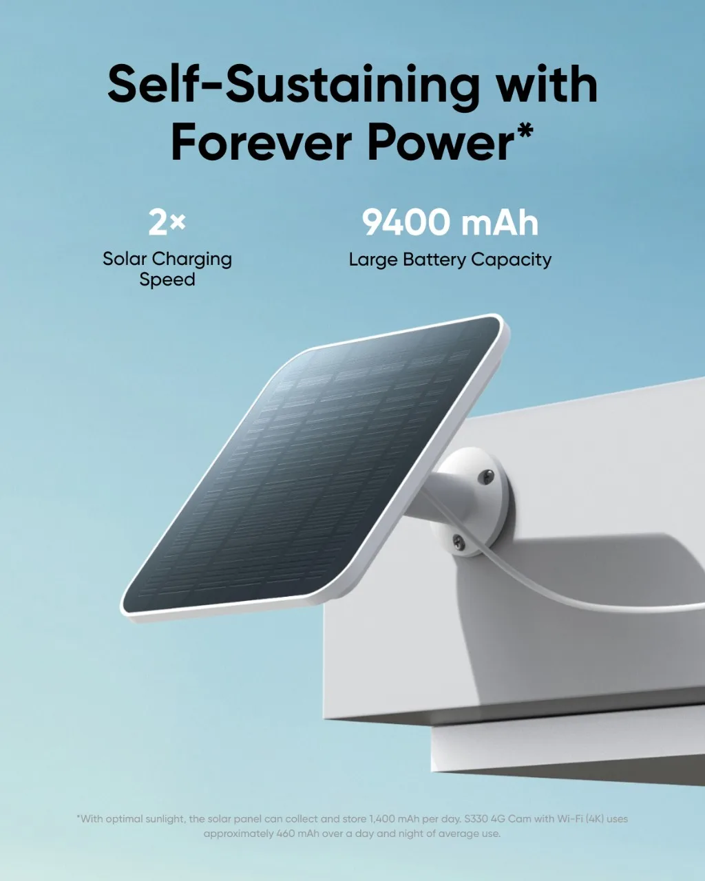 Eufy Activ- Caméra de sécurité solaire sans fil, caméra de persévérance extérieure, panoramique et inclinaison, WiFi 4G, surveillance mode duo, 4K cellulaire, S330