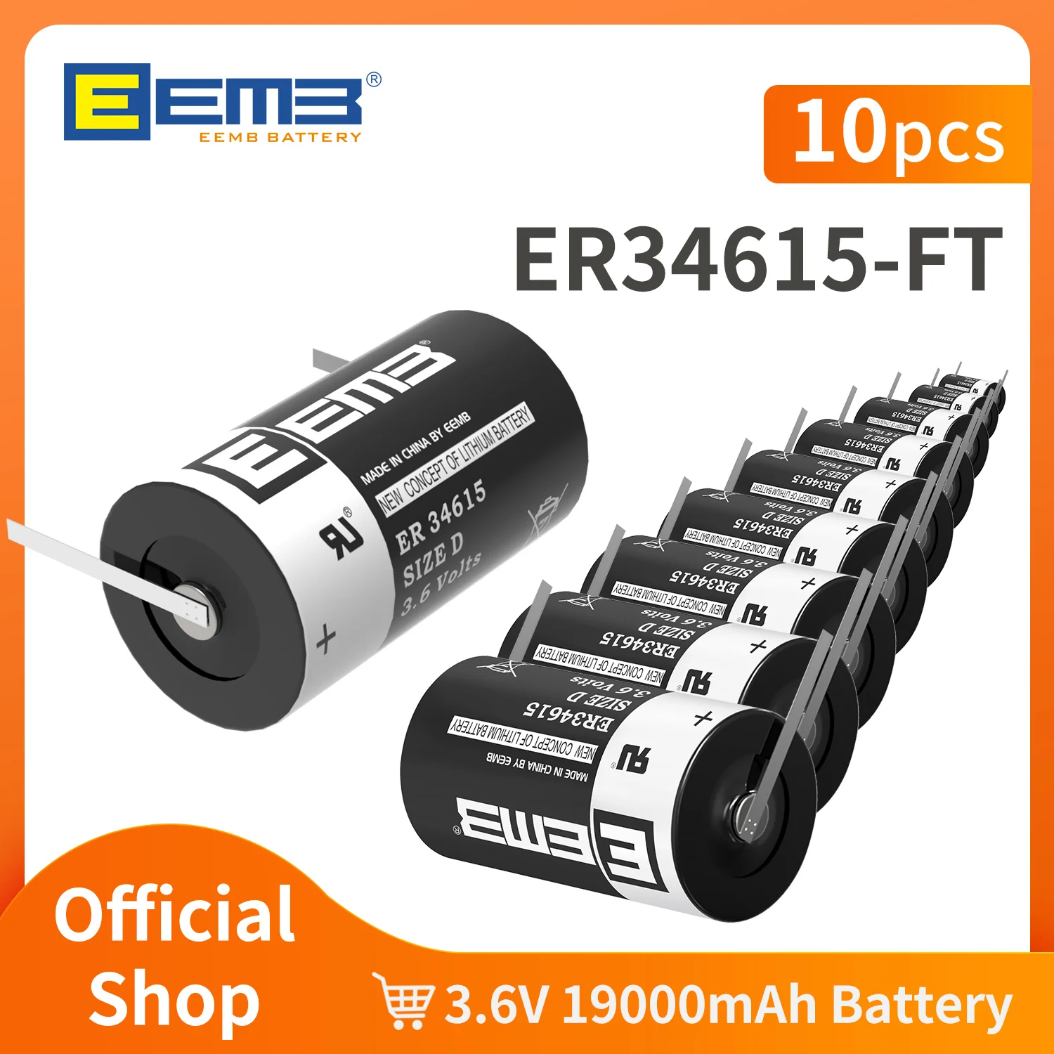 10PCS ER34615-FT 3.6V D size Lithium Battery 19000mAh With solder feet/ solder pads Non rechargeable EEMB brand factory