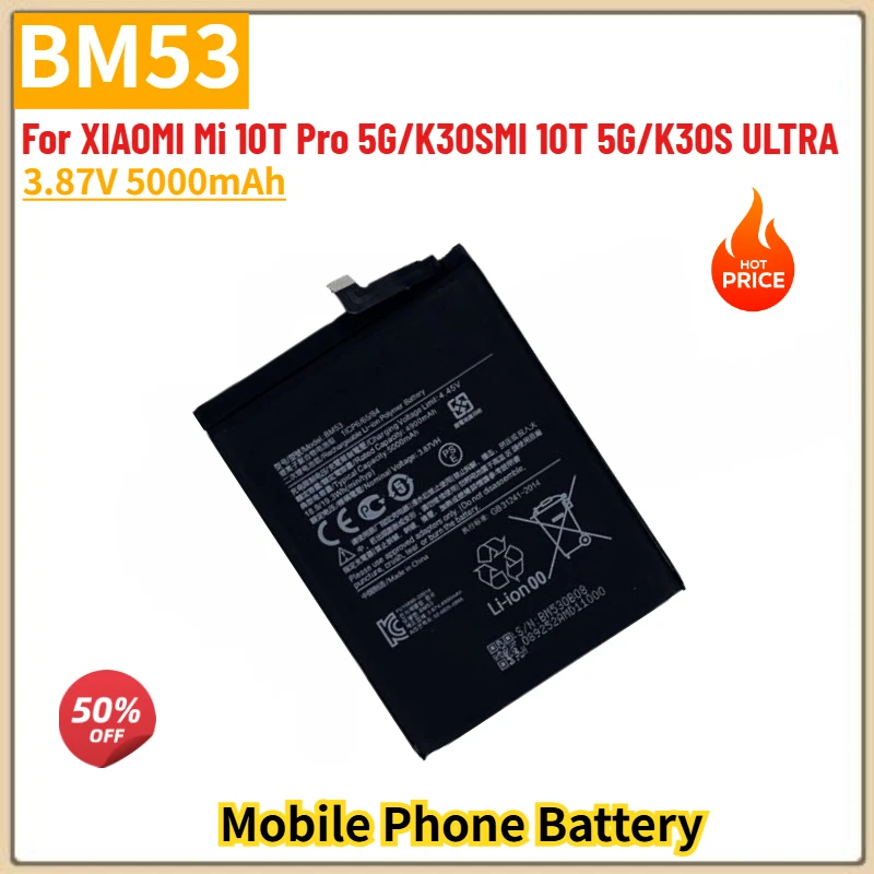 

BM53 High Quality Phone Battery 3.87V 5000mAh For XIAOMI Mi 10T Pro 5G/K30SMI 10T 5G/K30S ULTRA Brand New Replacement Battery