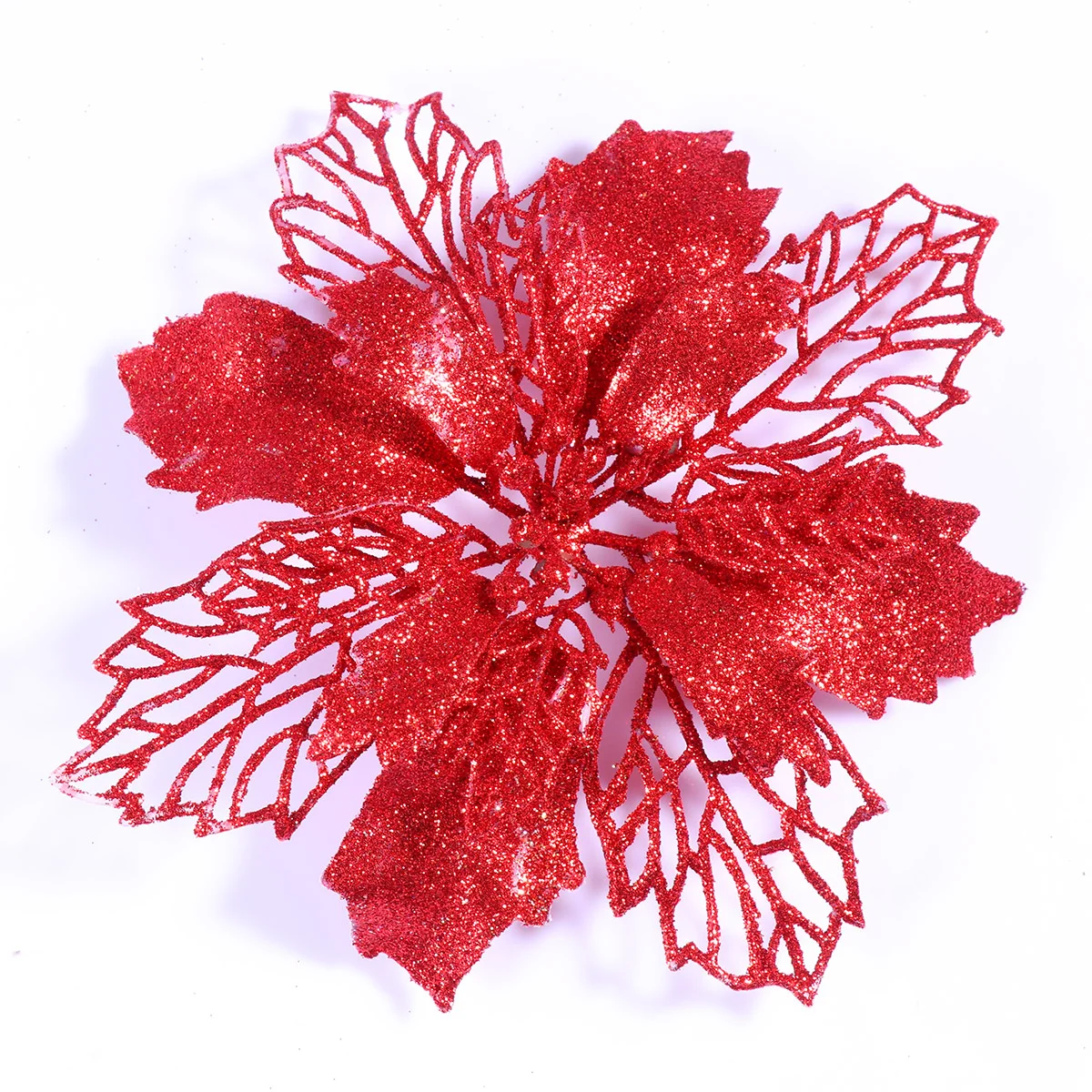 12 Pcs Glitter Poinsettia Flower nament Easy Christmas Tree Decor Hollow Artificial Plant Christmas Tree Hanging Pendant