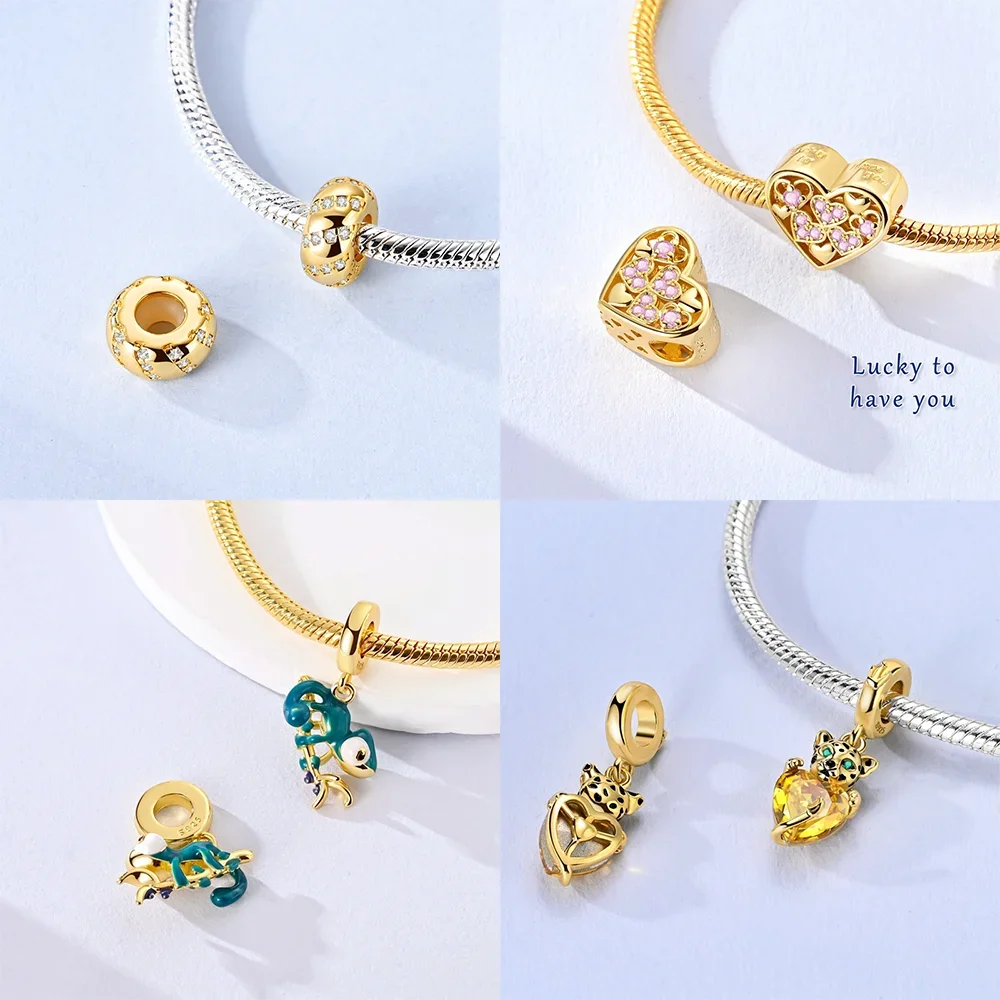 925 Sterling Silver Gold Plated Sun Charms Beads Fit Original Bracelets Bag Keychain Charms Beads Pendant Diy Women Jewelry Gift view 2
