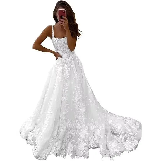 

Новое маленькое легкое свадебное платье со шлейфом, кружевная свадебная одежда на бретельках