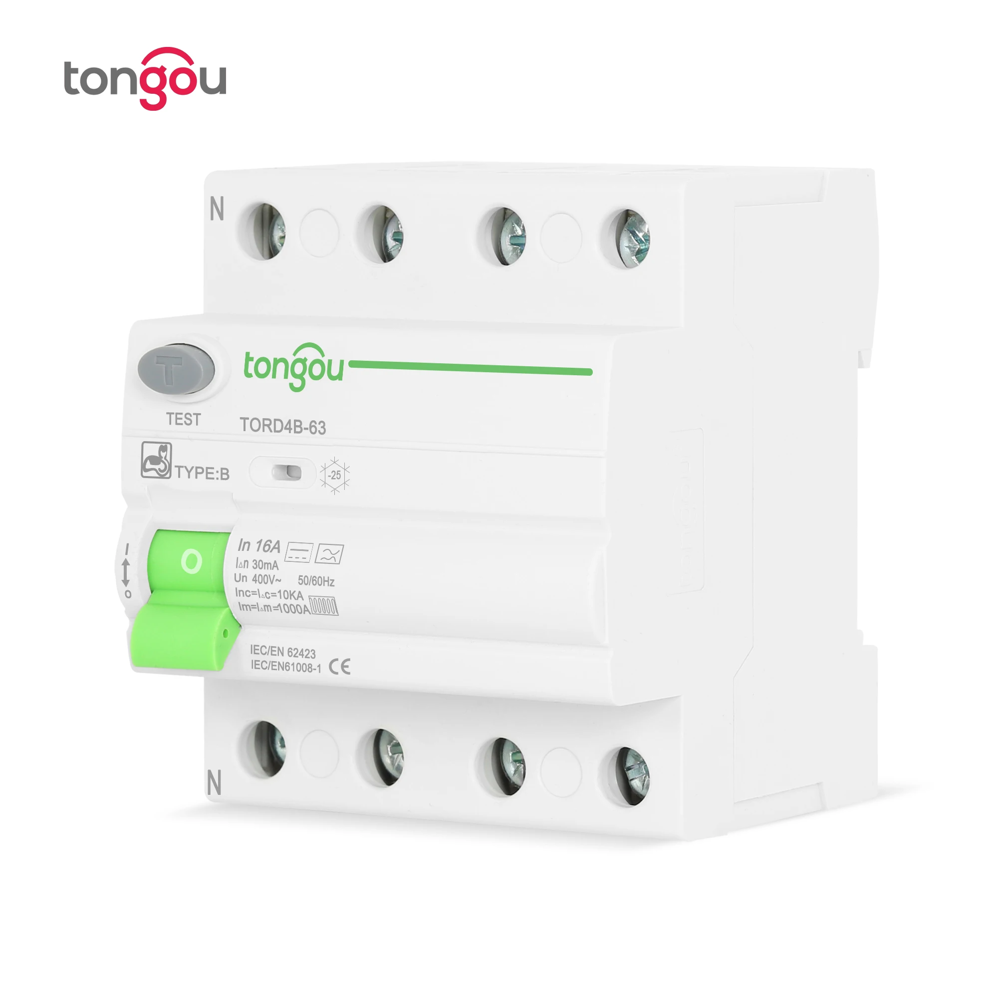 RCD RCCB Type B Earth Leakage Residual Current Circuit Breaker Evse 2P 4P AC 40a 63a 30ma 100ma 300ma 10KA Din Rail 230V TONGOU