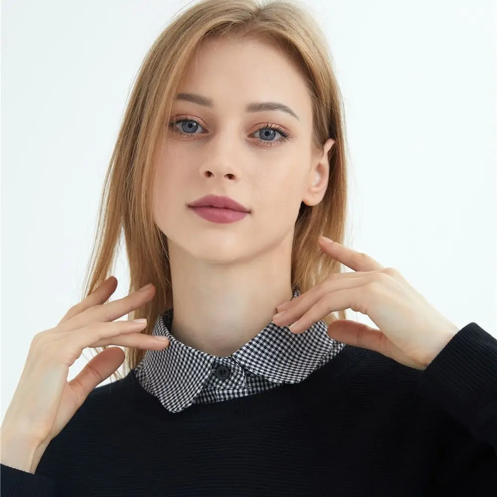 All-match Detachable Plaid Fake Collar Black Sharp Collar Lapel Half Shirt Houndstooth Square Collar Adjustable Neckline Female