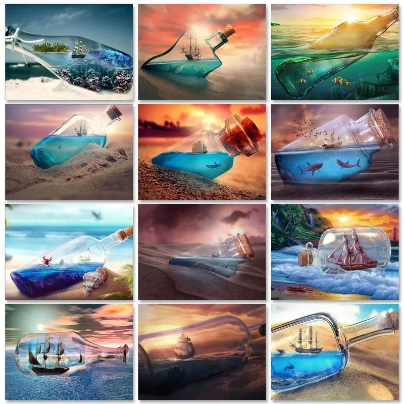 SDOYUNO 40x50cm Painting By Numbers Drift Bottle Picture With Numbers For Adults Paint Kit Landscape Number Painting Wall Decor