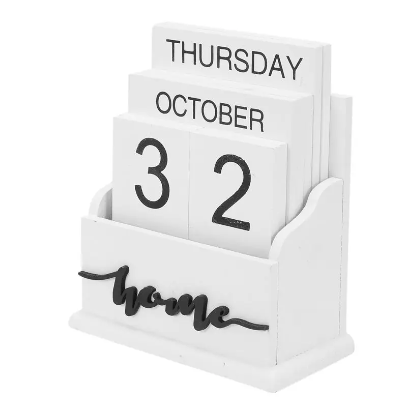 Ingenious-2X Wooden Clamshell Desk Block Calendar Permanent Wooden Desk Calendar Week Month Date Display Home Office Decoration