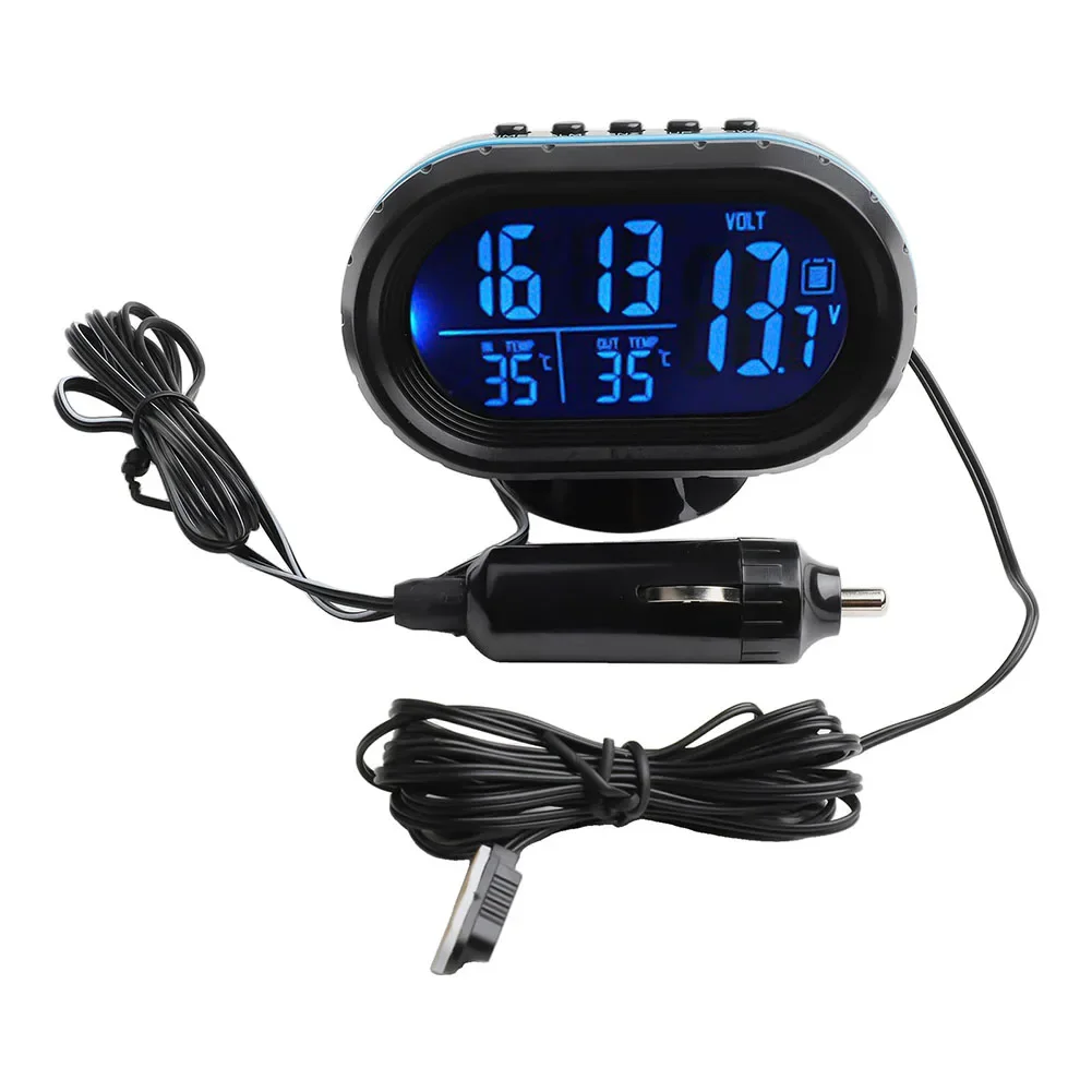 Car Monitoring Black Car Clock Voltmeter Anti-corrosion Car Thermometer Auto Accessories Dashboard Installation