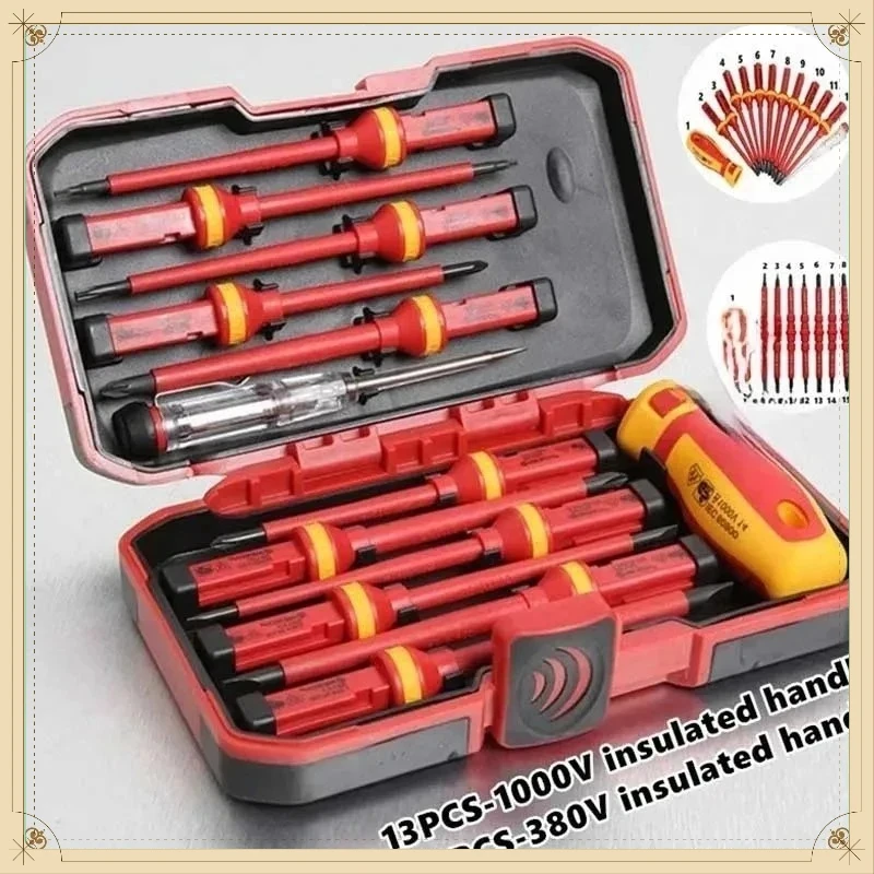Kit de Chaves de Fenda Isoladas de Segurança 1000V com 13 Peças, Pontas Magnéticas Pozidriv Torx, Ferramentas Manuais Profissionais para Eletricistas e Reparos Elétricos