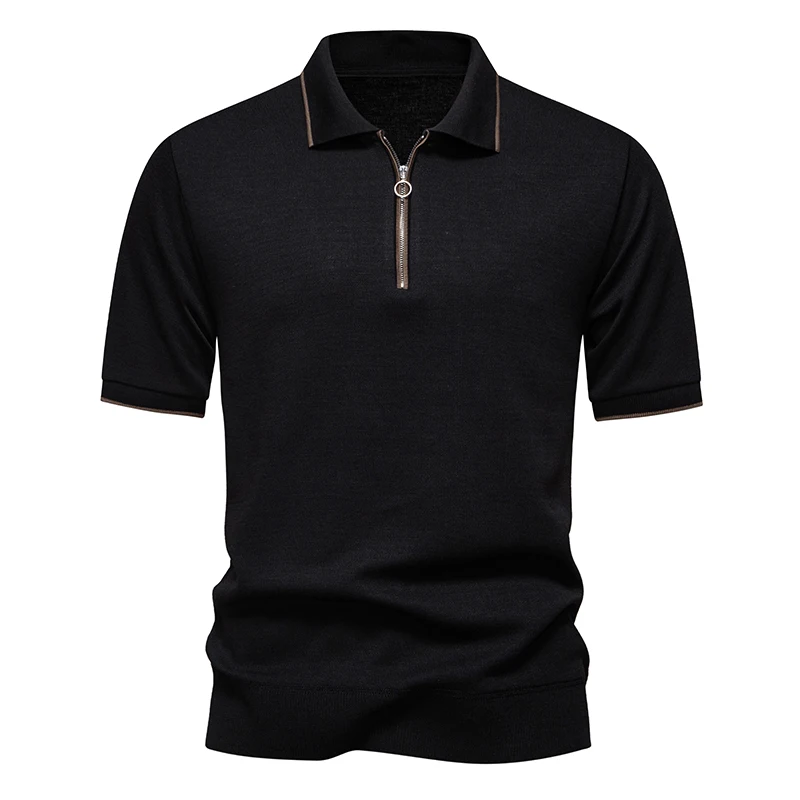 

Men's Knitted Polo Neck Pullover Short Sleeve Polo Shirts Half Zip Casual Sweatshirt Breathable Summer Tops Men Golf Knit Polos