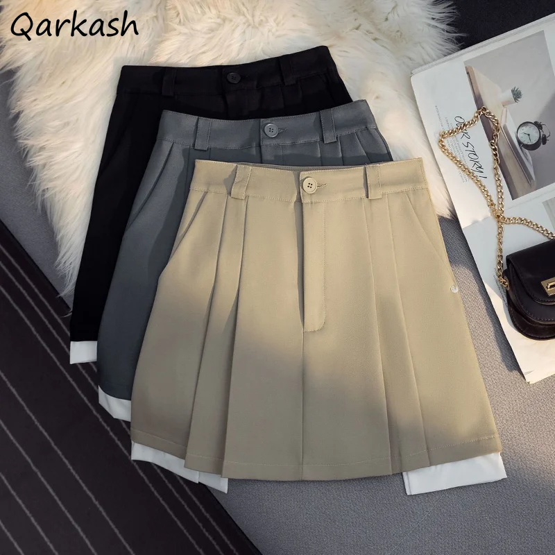 

Mini Skirts Women Summer Patchwork High Waist Tender Design Pleated Aesthetic Ulzzang Simple Casual Basic Trendy Мини Юбки Chic