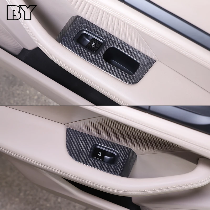 Real Carbon Fiber Car Window Glass Lifting Buttons Frame For Porsche Taycan 2019 2020 2021 2022 Interior Auto Accessories