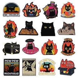 Cartoon Black Cat Enamel Pins PEW PEW MADAFAKAS Big Eyes Kitten Cute Animal Brooches Lapel Badge Jewelry Gifs For Cat Lovers