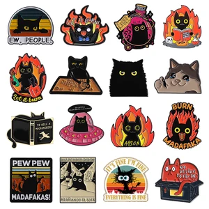 Kartun Kucing Hitam Enamel PEW PEW MADAFAKAS Mata Besar Anak Kucing Hewan Lucu Bros Kerah Lencana Perhiasan Gif untuk Pecinta Kucing 10 pin makanan penjualan terbaik - №
