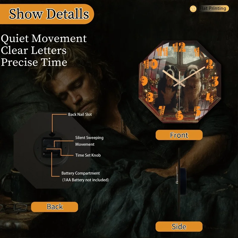 1pc Attractive Vintage Christmas Themed Octagonal Analog Wall Clock for Farmhouse Dining Room Ideal Wedding Valentine's Day Gift