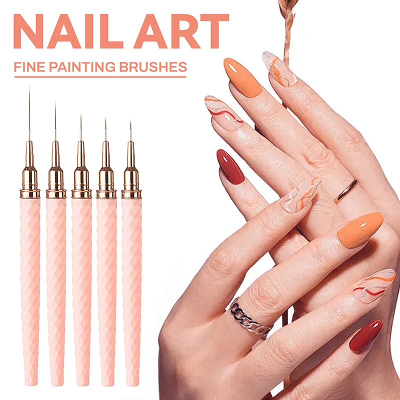 5 pezzi Set di pennelli per nail art Kit di pennelli per unghie in gel UV Linea a strisce francesi Pittura Disegno Penna per fiori Strumento per manicure professionale