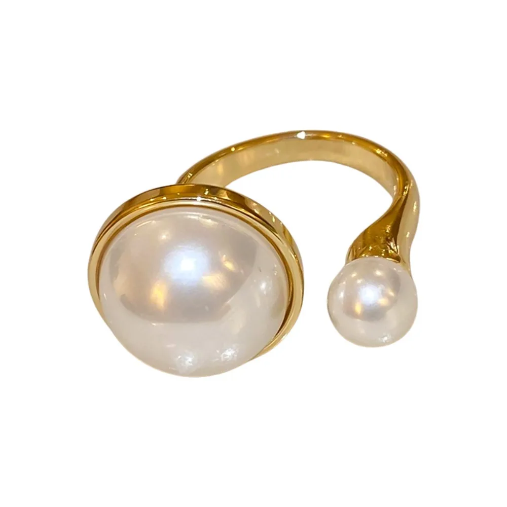 Korean Pearl Open Ring Gold Color Adjustable Rings for Women Gold Color Imitation Pearl Ring Women Luxury Party Jewelry