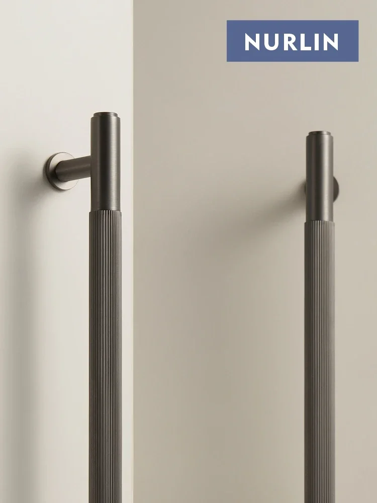 Nurlin Solid Brass Linear Pattern Kitchen Knobs Wardrobe Cabinet Door Drawer Handle Gunmetal Matte Gold Antique Bronze Pull