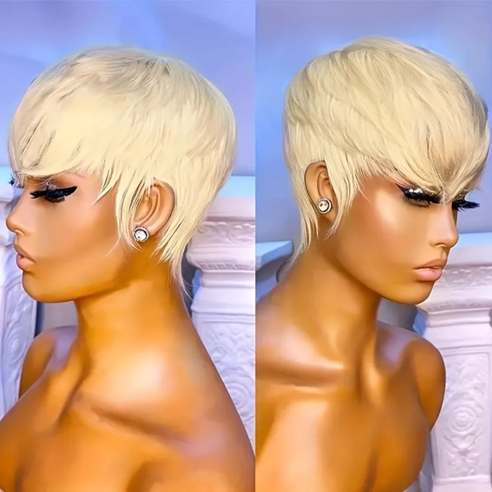 

Mother's Day Gift Elegant Pixie Cut Wig for Women 6inch Straight Human Hair wig 150% Density Machine Made