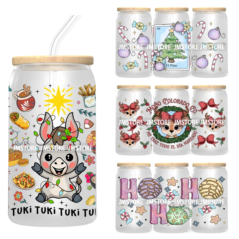 

Tis The Season Christmas Mexican Food Pan Dulce UV DTF Transfer 16OZ Libbey Glass Can Wrap Ready to Apply Christmas Reindeer