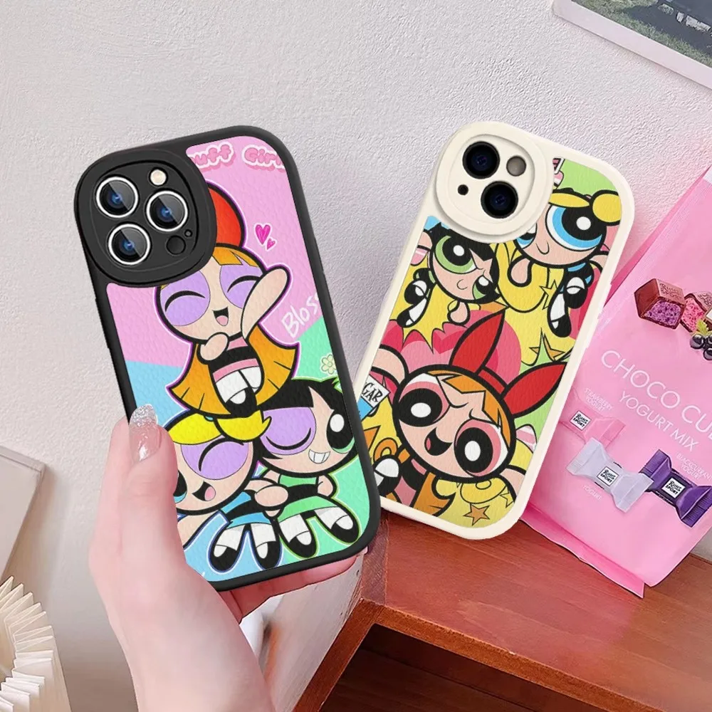 

Cute Cartoon P-Powerpuff Girls Mobile Phone Case Hard Leather For IPhone 16 15 14 13 12 Mini 11 14 Pro Max Xs X Xr Plus Fundas