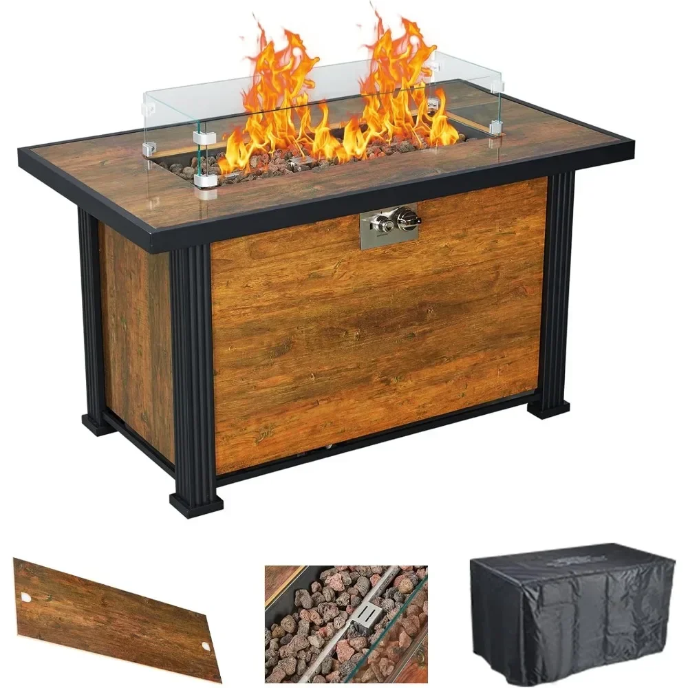 Fire Pits,44 inch gas fire pit square table, 50000 BTU propane fire table, with tempered glass wind glass,Fire Pits.