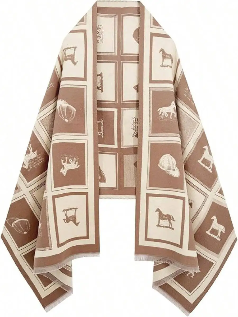 Reversible Pashmina Shawl with Horse Pattern