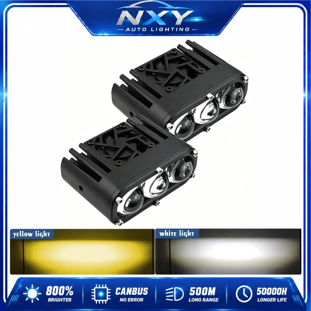 

NXY U22 Ultra Thin Triple Eye Fisheye LED Driving Light Yellow White Dual Color High Power Laser Fog Lamp for Grille Motorcycle