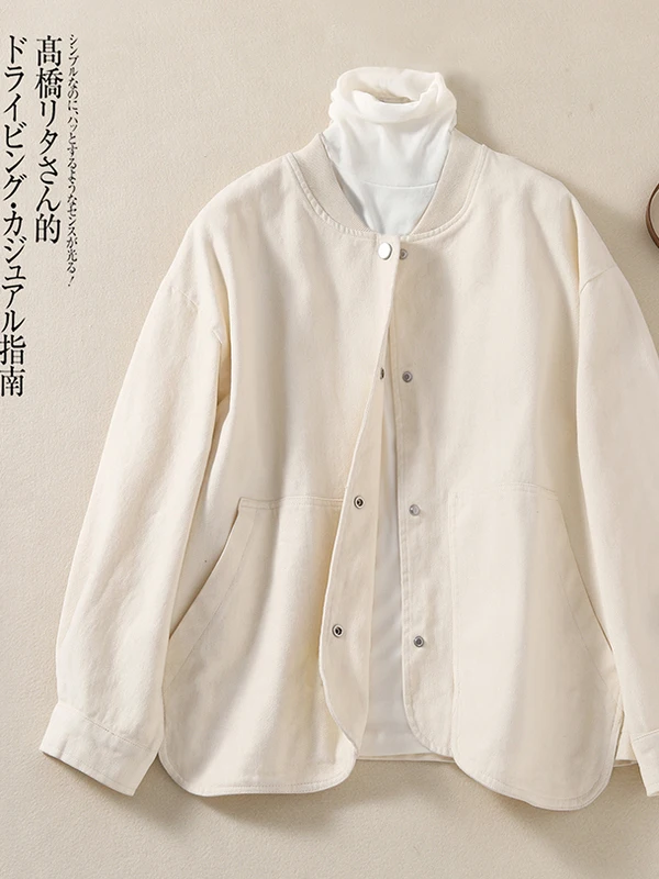 Artistic Cotton Workwear Jaet Stand Collar Design Sensation Top Brand Women's Faion Autumn Winter New Arrival Loose Fit