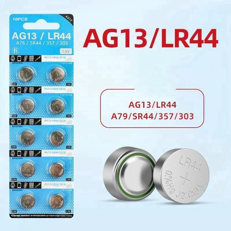 

10PC AG13 LR44 A76 357 357A LR1154 SR1154 SR44 1.55V Alkaline Battery For Watch Calculator Car Key Remote Clock Button Coin Cell