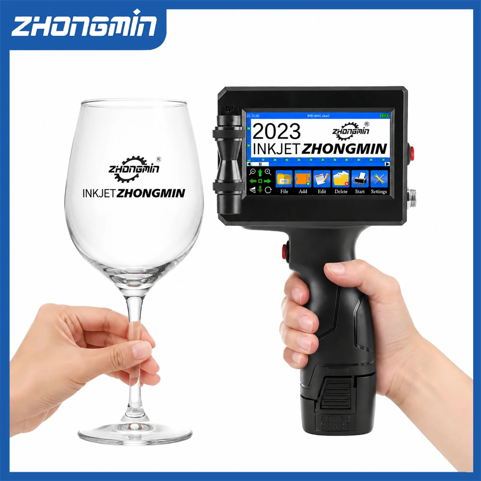 ZM-Z10 Handheld Inkjet Printer 12.7mm Portable Label Printer Expiry Date Batch Code Logo QR Barcode Date Printing Machine