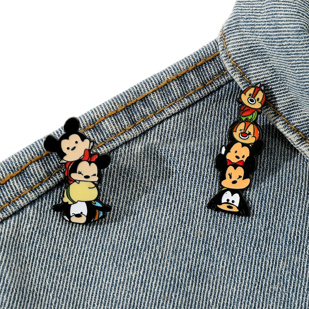 2 Pcs Fairy tale Cartoon Animation Brooch Cute Jenga Mickey Enamel Pin Backpack Clothing Jewelry Metal Badge Accessories