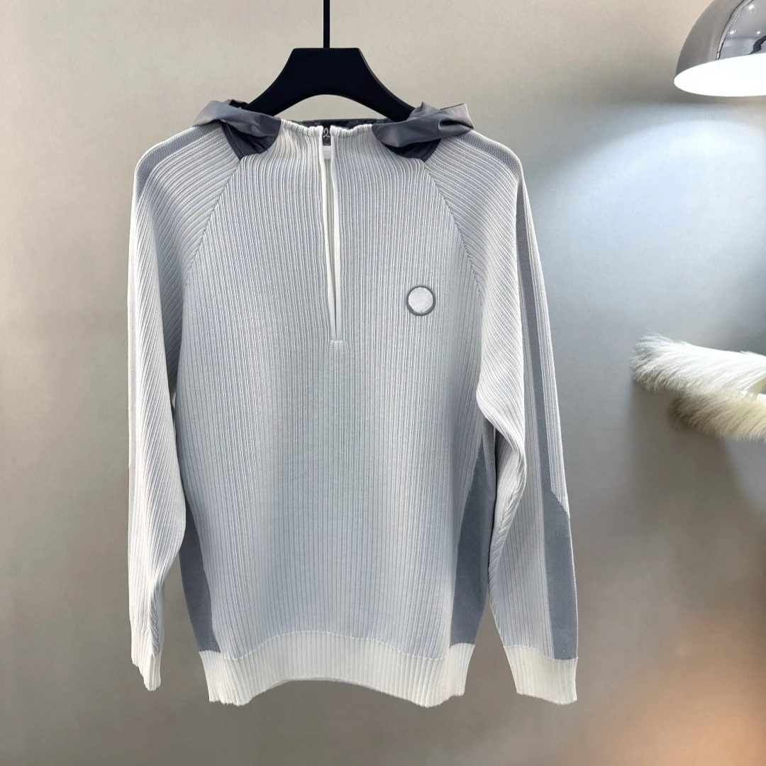 Men's Golf Hooded Knit Sweater 2026 Fall New Korean Style Custom Sporty Thick Warm Wool Blend Breathable Soft Stretch Cozy Daily